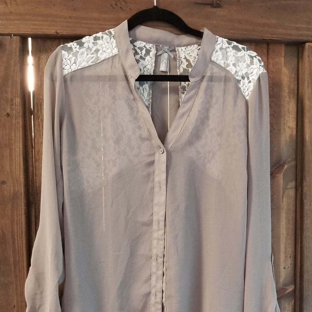 Light Grey Blouse with Lace Accents